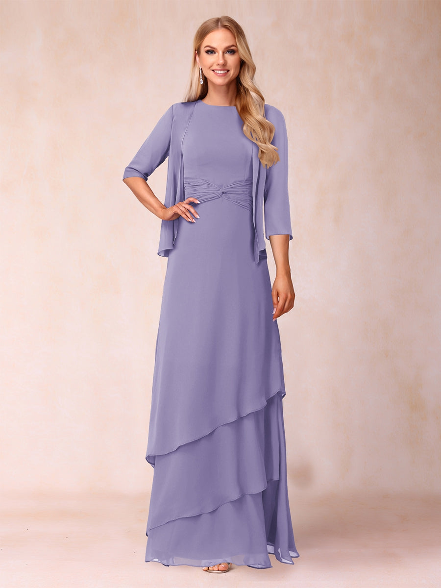 A-Line/Princess Scoop Ruched Floor-Length Mother of the Bride Dresses with Ruffles & Jacket