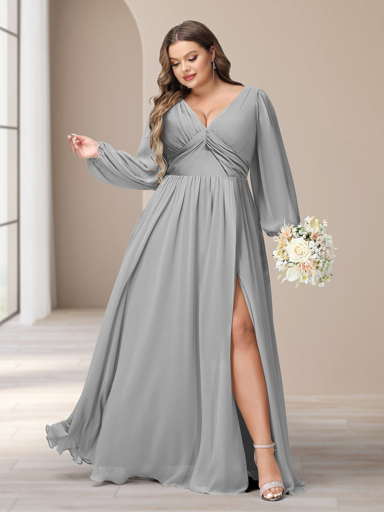 Long sleeve silver bridesmaid dresses best sale