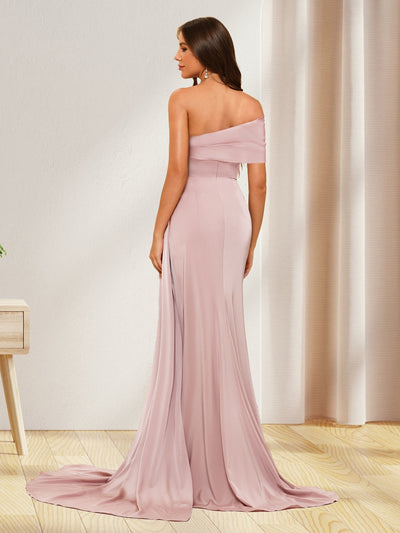 Sheath/Column One-Shoulder Long Formal Dresses with Split Side