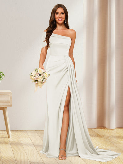 Sheath/Column One-Shoulder Long Formal Dresses with Split Side