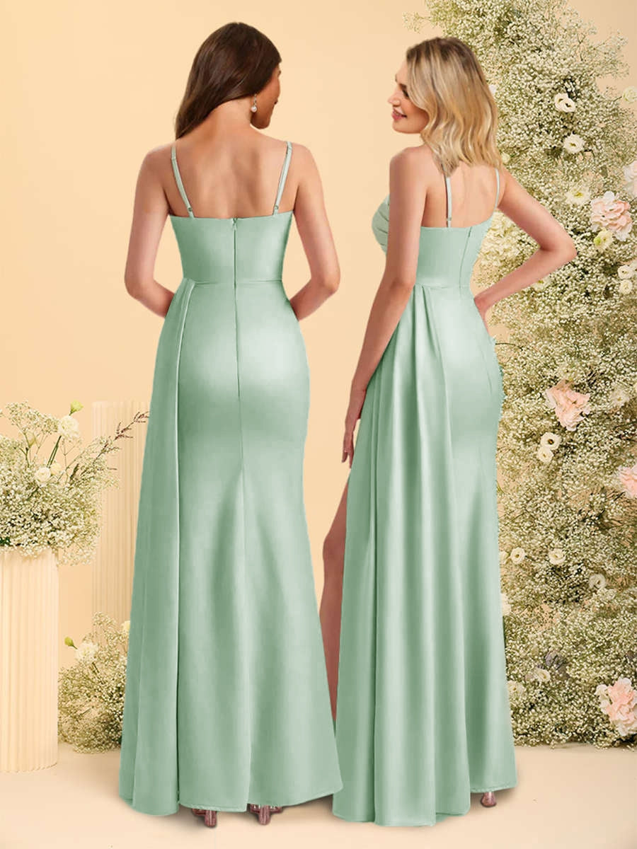 Sheath/Column One-Shoulder Long Bridesmaid Dresses with Split Side