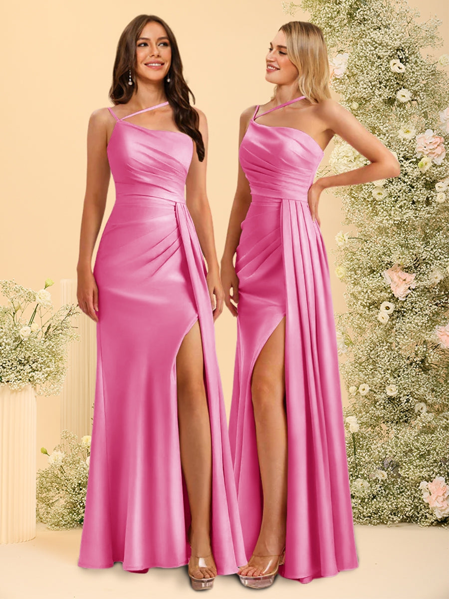 Sheath/Column One-Shoulder Long Bridesmaid Dresses with Split Side