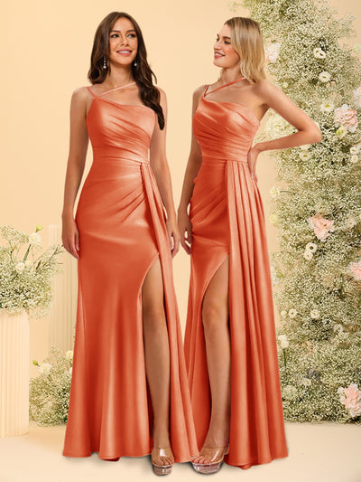 Sheath/Column One-Shoulder Long Bridesmaid Dresses with Split Side