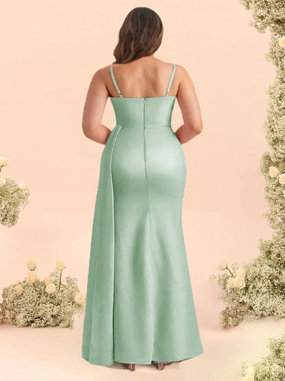 Sheath/Column One-Shoulder Long Plus Size Bridesmaid Dresses with Split Side