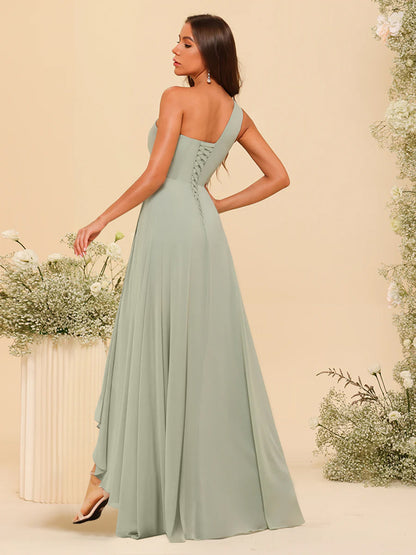 A-line/Princess One-The-Shoulder Asymmetrical Long Bridesmaid dresses