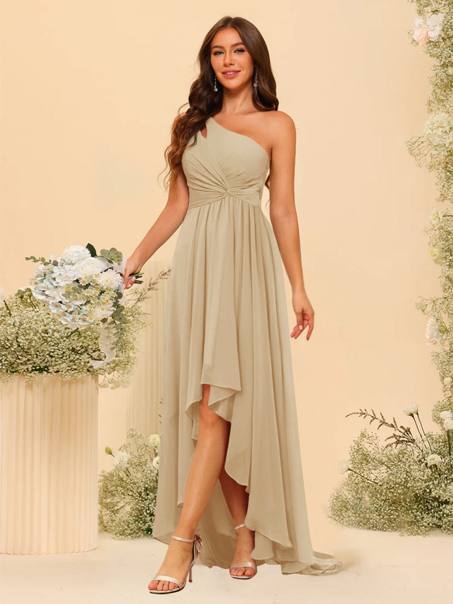 A-line/Princess One-The-Shoulder Asymmetrical Long Bridesmaid dresses