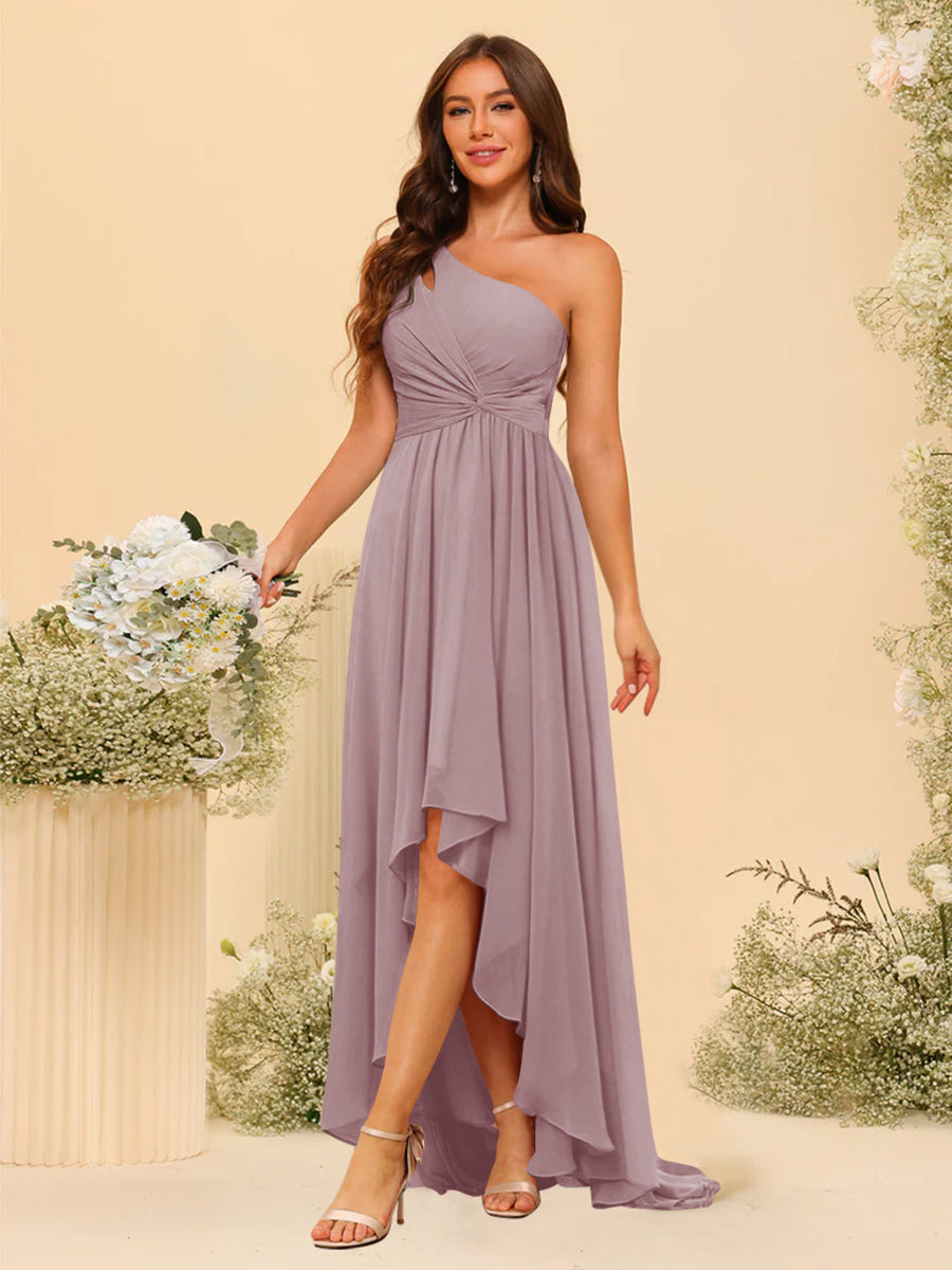 A-line/Princess One-The-Shoulder Asymmetrical Long Bridesmaid dresses