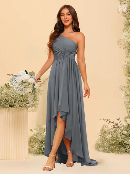 A-line/Princess One-The-Shoulder Asymmetrical Long Bridesmaid dresses