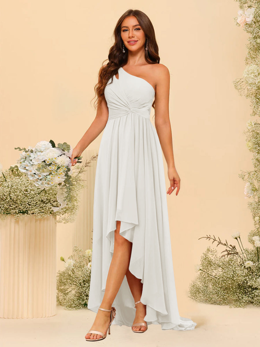 A-line/Princess One-The-Shoulder Asymmetrical Long Bridesmaid dresses