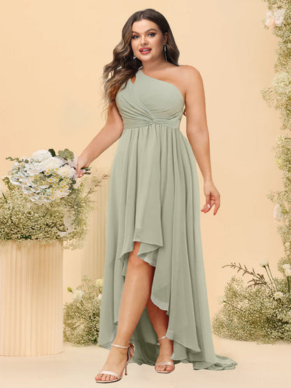 A-line/Princess One-The-Shoulder Asymmetrical Long Plus Size Bridesmaid dresses