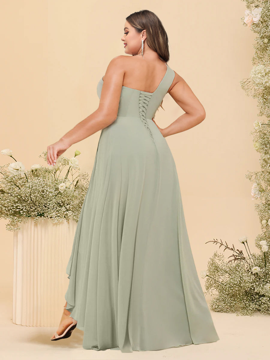 A-line/Princess One-The-Shoulder Asymmetrical Long Plus Size Bridesmaid dresses