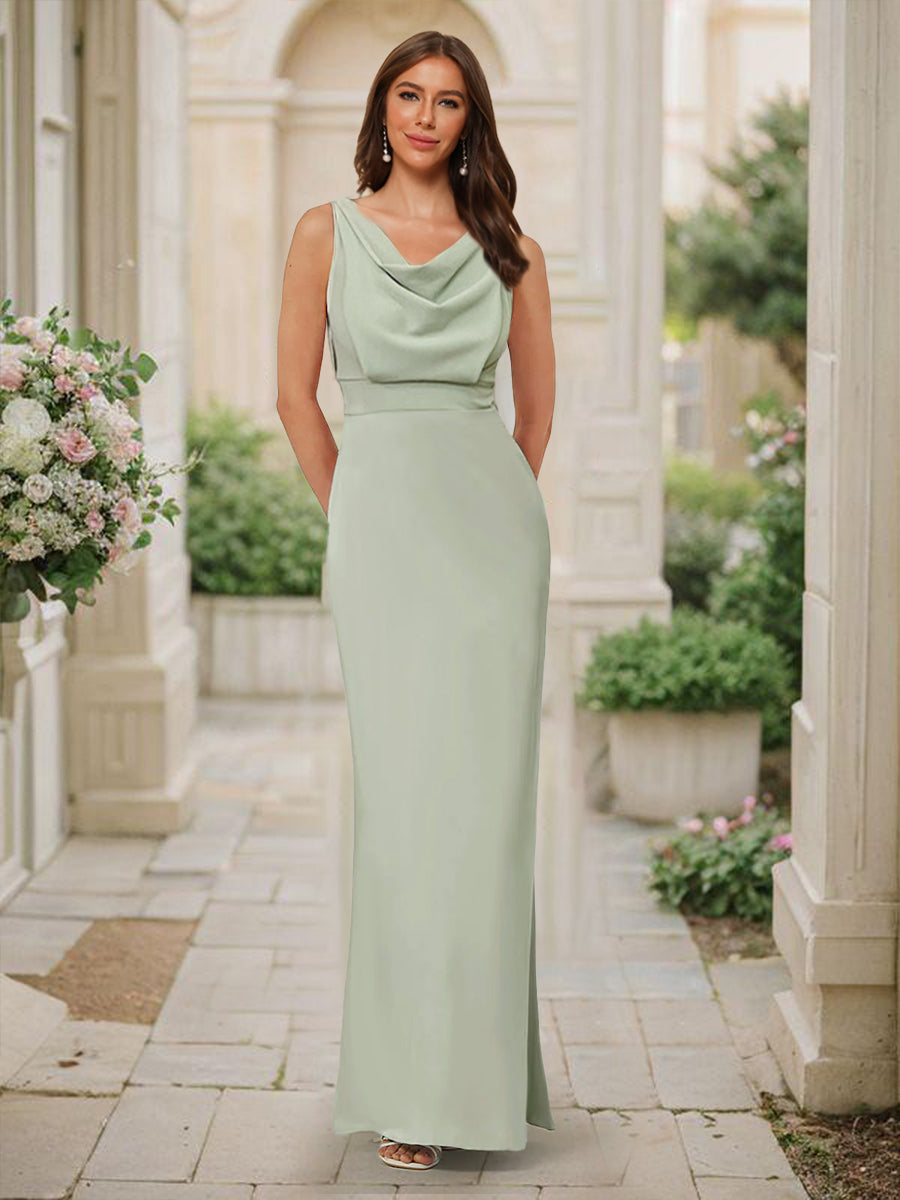 Trumpet/Mermaid Cowl Neck Sleeveless Floor-Length Ruched Bridesmaid Dresses