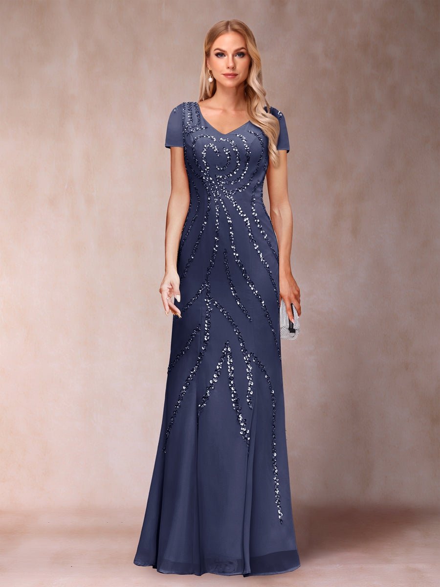 Sheath/Column V-Neck Floor-Length Mother of the Bride Dresses With Jacket & Sequins