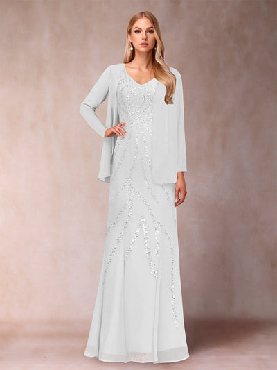 Sheath/Column V-Neck Floor-Length Mother of the Bride Dresses With Jacket & Sequins