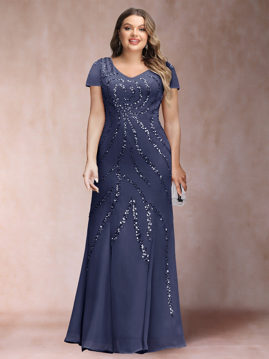 Sheath/Column V-Neck Floor-Length Plus Size Mother of the Bride Dresses With Jacket & Sequins