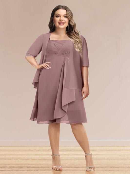 A-Line/Princess Half Sleeves Formal Plus Size Evening Dresses With Ruffles & Jacket