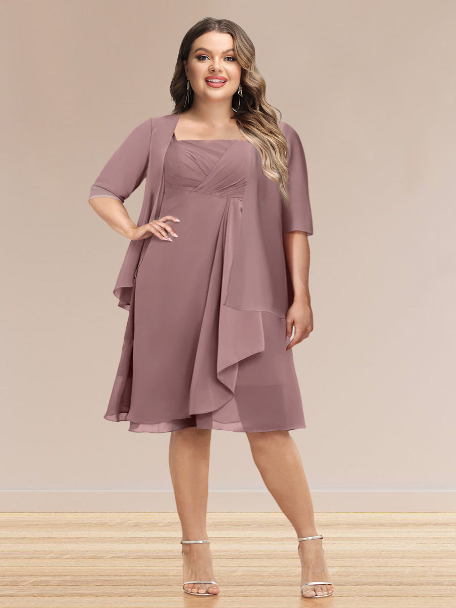 A-Line/Princess Half Sleeves Formal Plus Size Evening Dresses With Ruffles & Jacket