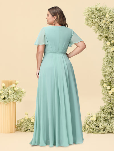 A-Line/Princess V-Neck Sleeveless Chiffon Plus Size Bridesmaid Dresses with Pockets