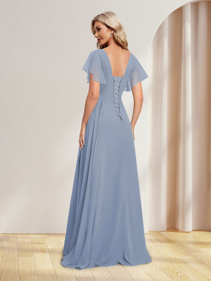 A-Line/Princess V-Neck Long Bridesmaid Dresses with Split Side