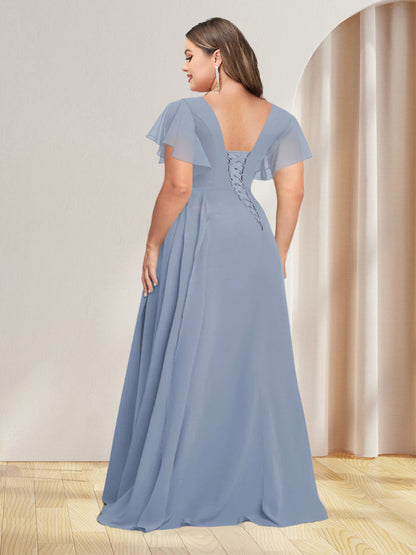 A-Line/Princess V-Neck Long Plus Size Bridesmaid Dresses with Split Side