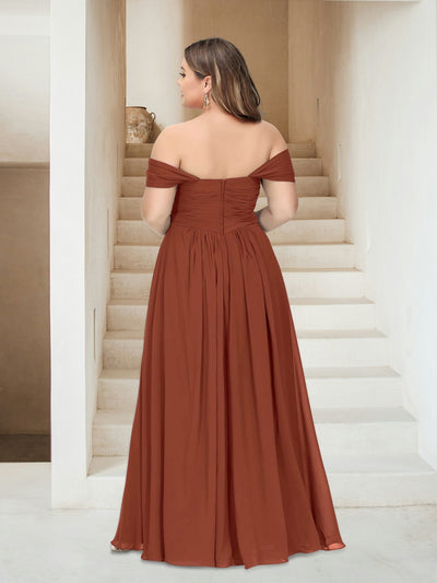 A-Line/Princess Off-the-Shoulder Sleeveless Chiffon Plus Size Bridesmaid Dresses with Pockets