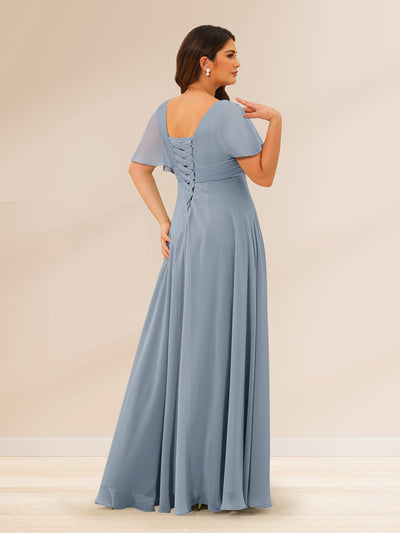 A-Line/Princess V-Neck Short Sleeves Plus Size Bridesmaid Dresses with Pockets