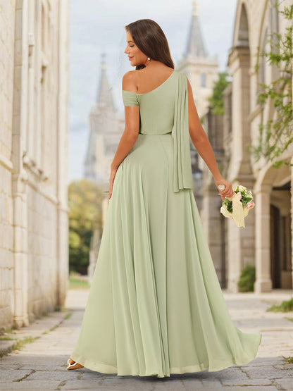 A-Line/Princess Asymmetrical One-Shoulder Long Bridesmaid Dresses with Split Side