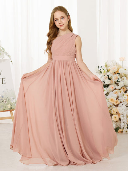 A-Line/Princess Chiffon Sleeveless One-Shoulder Floor-Length Junior Bridesmaid Dresses