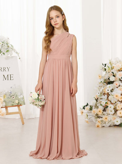 A-Line/Princess Chiffon Sleeveless One-Shoulder Floor-Length Junior Bridesmaid Dresses