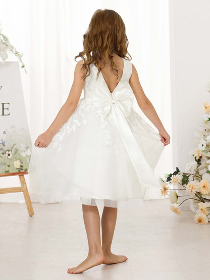 A-Line/Princess Lace Sleeveless V-Neck Knee-Length Flower Girl Dresses