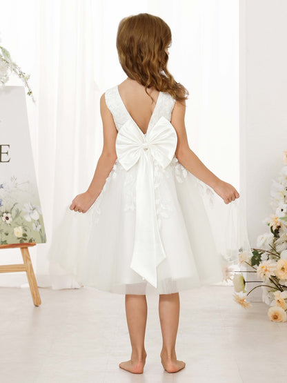 A-Line/Princess Lace Sleeveless V-Neck Knee-Length Flower Girl Dresses