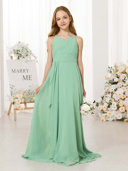 A-Line/Princess Chiffon Sleeveless Scoop Neck Floor-Length Junior Bridesmaid Dresses