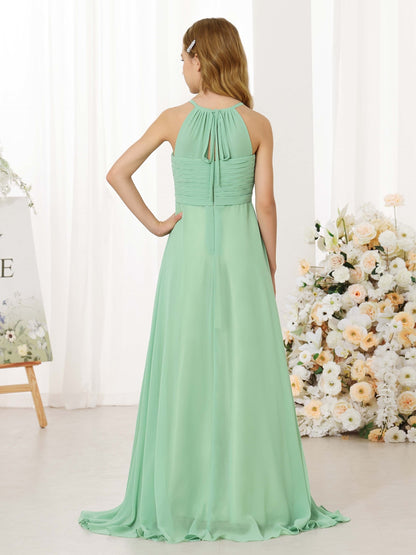 A-Line/Princess Chiffon Sleeveless Scoop Neck Floor-Length Junior Bridesmaid Dresses