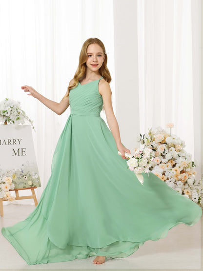 A-Line/Princess Chiffon Sleeveless Scoop Neck Floor-Length Junior Bridesmaid Dresses