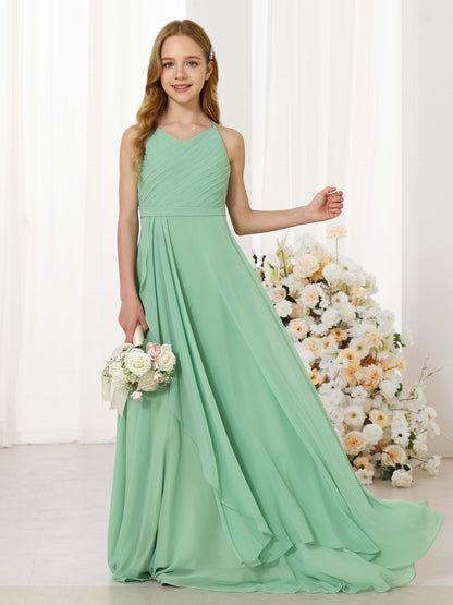 A-Line/Princess Chiffon Sleeveless Scoop Neck Floor-Length Junior Bridesmaid Dresses