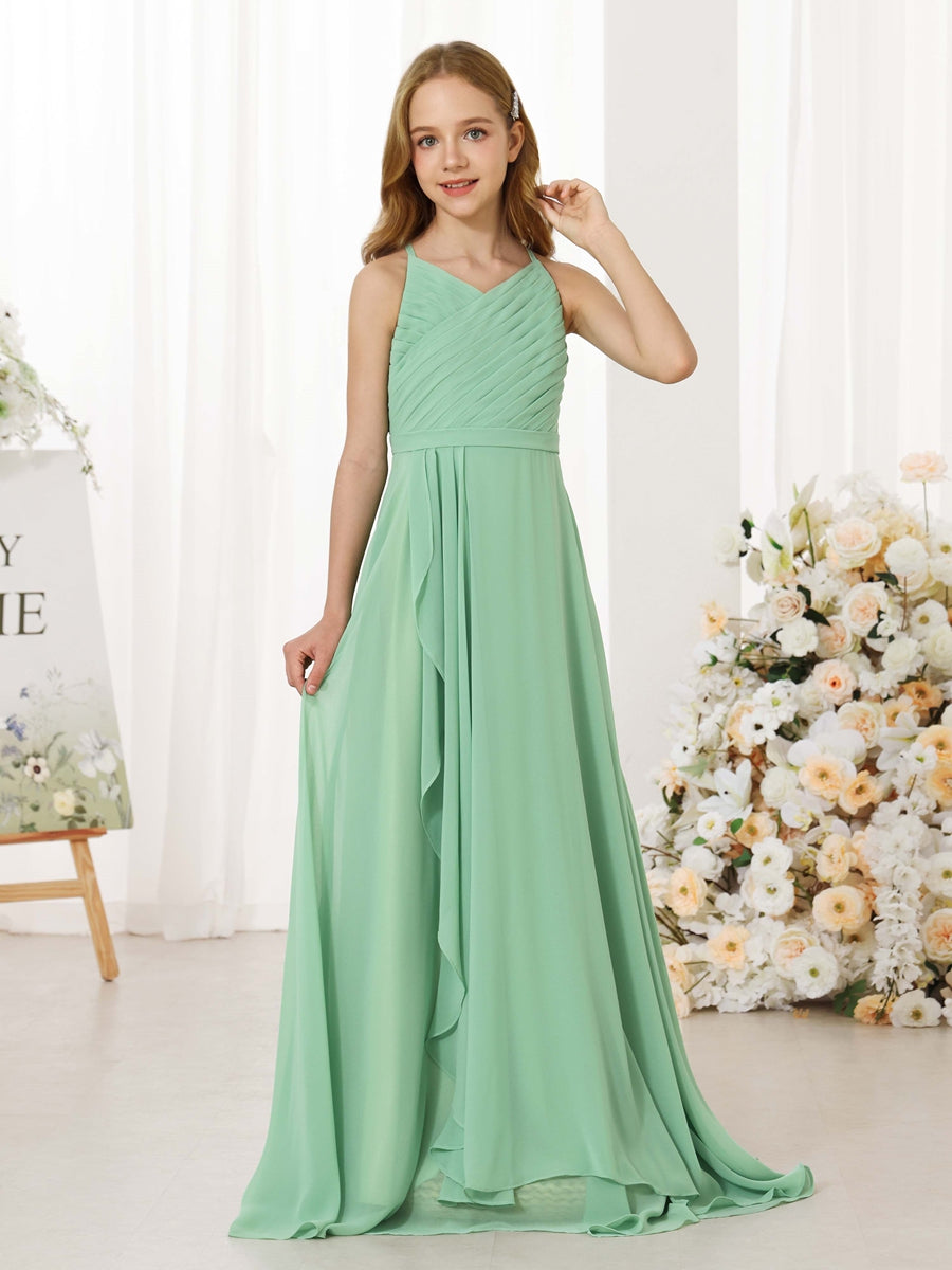 A-Line/Princess Chiffon Sleeveless Scoop Neck Floor-Length Junior Bridesmaid Dresses