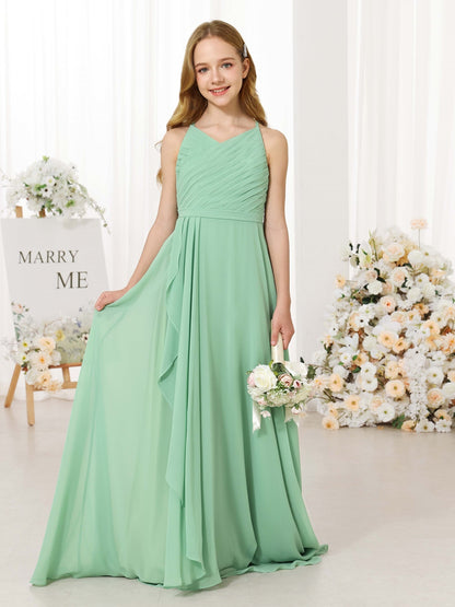 A-Line/Princess Chiffon Sleeveless Scoop Neck Floor-Length Junior Bridesmaid Dresses