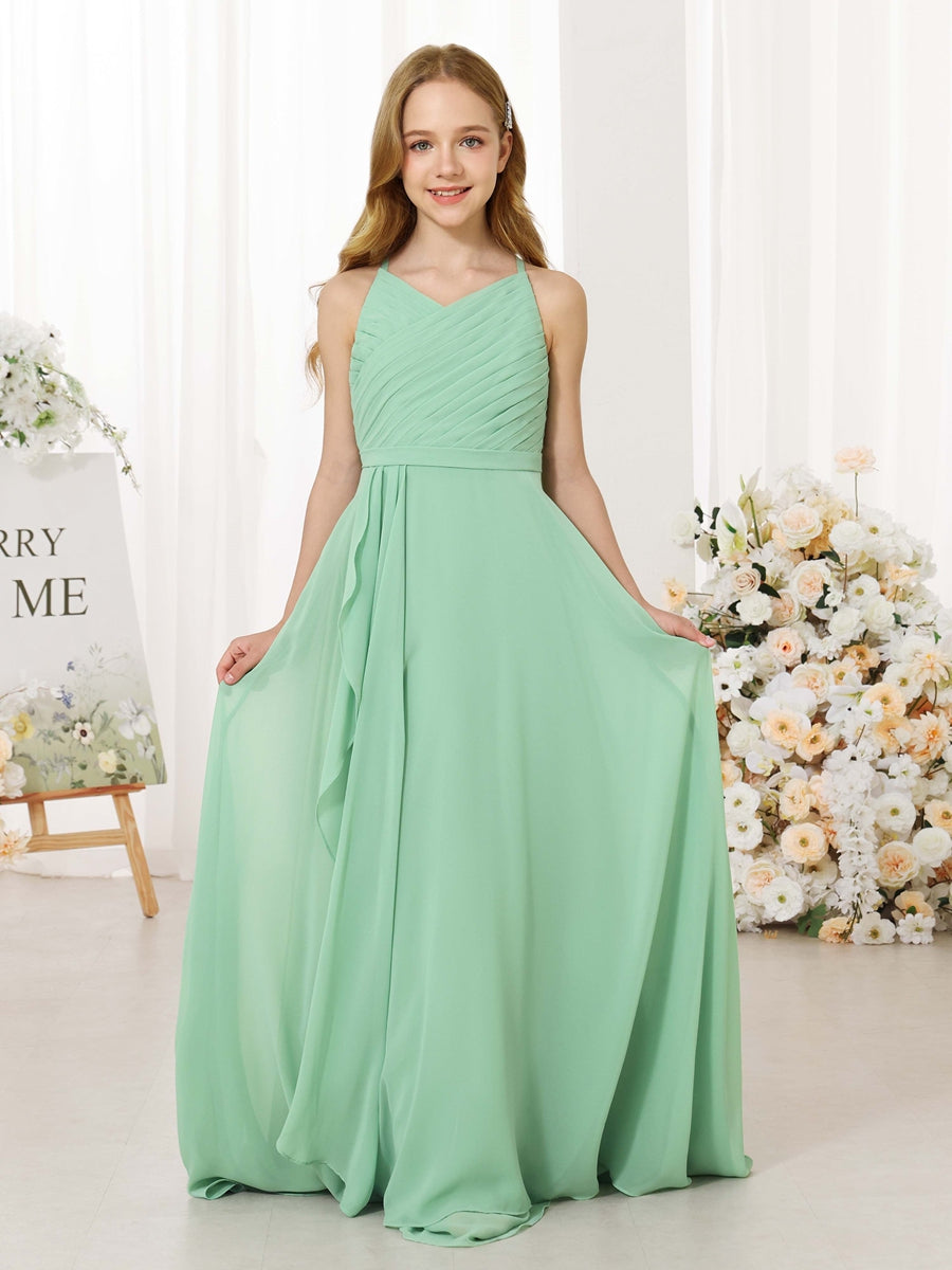 A-Line/Princess Chiffon Sleeveless Scoop Neck Floor-Length Junior Bridesmaid Dresses