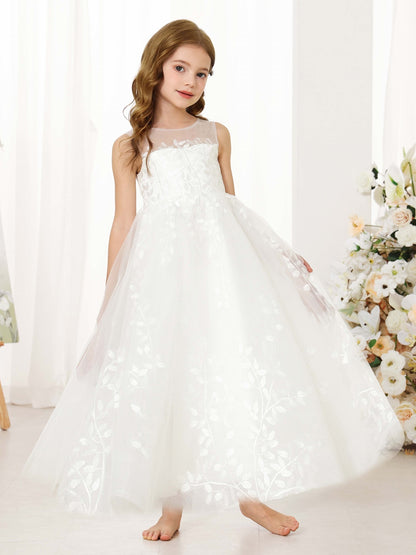 A-Line/Princess Lace Sleeveless Scoop Neck Flower Girl Dresses