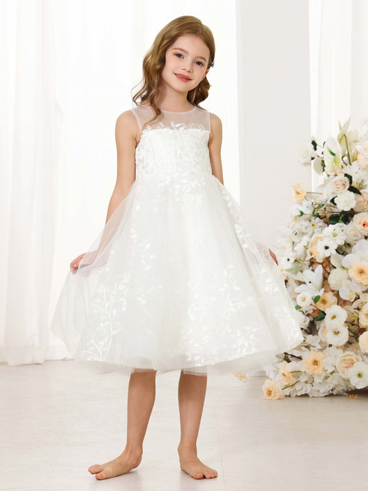 A-Line/Princess Lace Sleeveless Scoop Neck Flower Girl Dresses