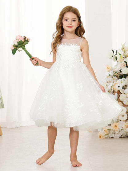 A-Line/Princess Lace Sleeveless Scoop Neck Flower Girl Dresses