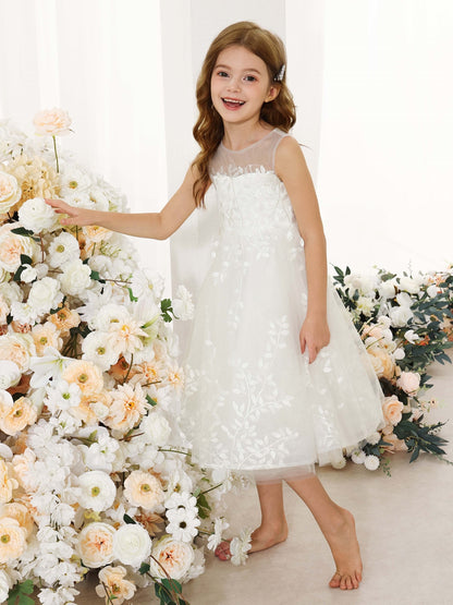 A-Line/Princess Lace Sleeveless Scoop Neck Flower Girl Dresses