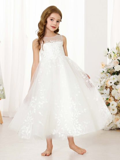 A-Line/Princess Lace Sleeveless Scoop Neck Flower Girl Dresses