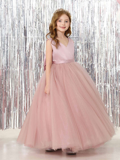 Ball-Gown Satin Sleeveless V-Neck Floor-Length Flower Girl Dresses