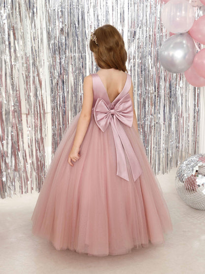 Ball-Gown Satin Sleeveless V-Neck Floor-Length Flower Girl Dresses