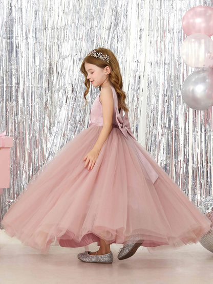 Ball-Gown Satin Sleeveless V-Neck Floor-Length Flower Girl Dresses