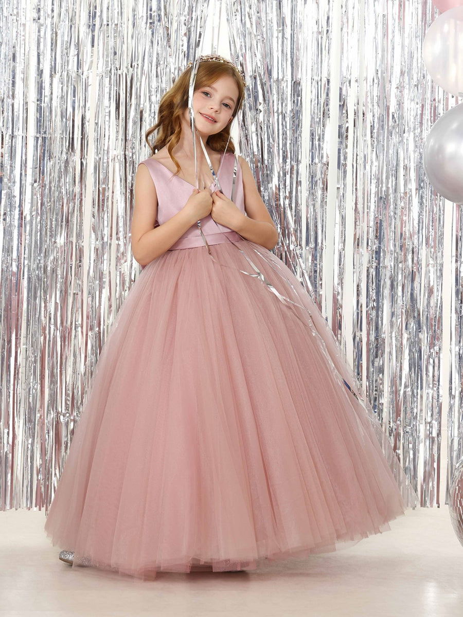 Ball-Gown Satin Sleeveless V-Neck Floor-Length Flower Girl Dresses