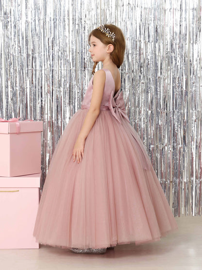 Ball-Gown Satin Sleeveless V-Neck Floor-Length Flower Girl Dresses