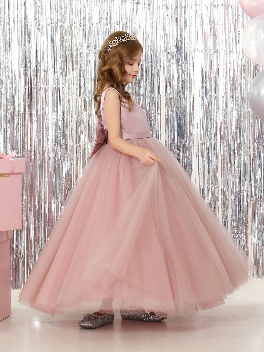 Ball-Gown Satin Sleeveless V-Neck Floor-Length Flower Girl Dresses