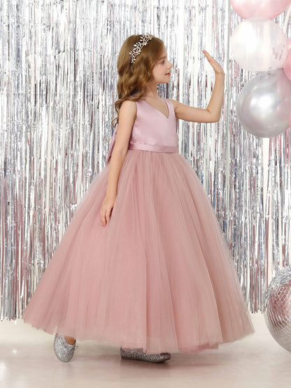 Ball-Gown Satin Sleeveless V-Neck Floor-Length Flower Girl Dresses